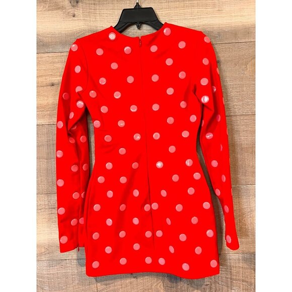 NWOT AREA POLKA DOT LONG SLEEVE MINI RED DRESS SIZE S - Picture 11 of 14